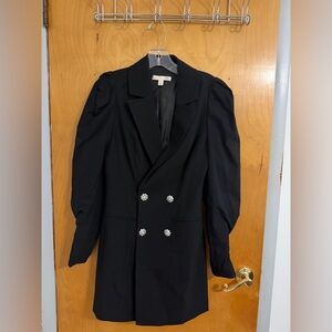 Black Double-Breasted Blazer Dress with Crystal Buttons